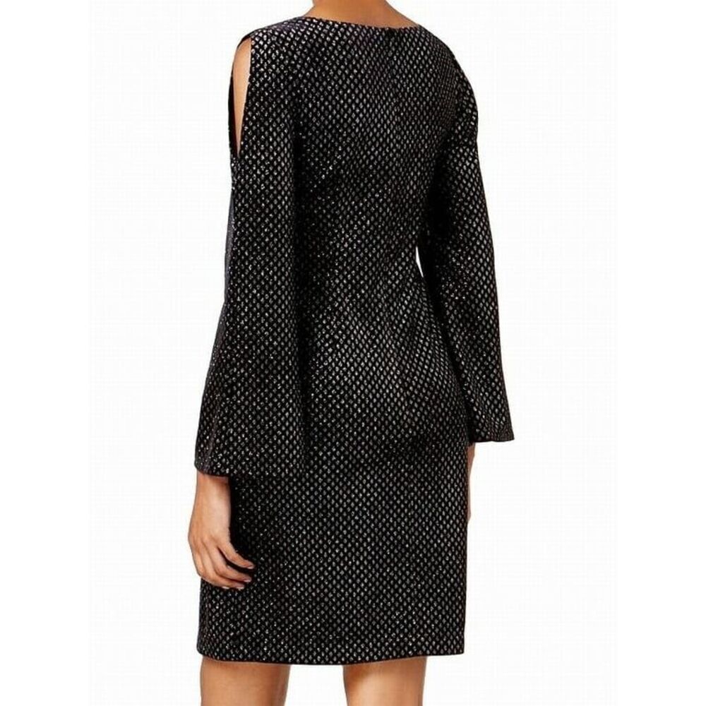 Jessica H Womens 8 Cold Shoulder Bell Sleeve Cocktail Dress Black Metallic Party - Picture 3 of 13